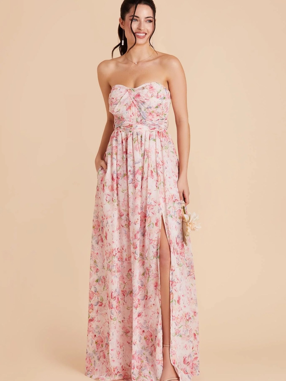Birdy Grey Strapless Pink Floral Maxi Gown